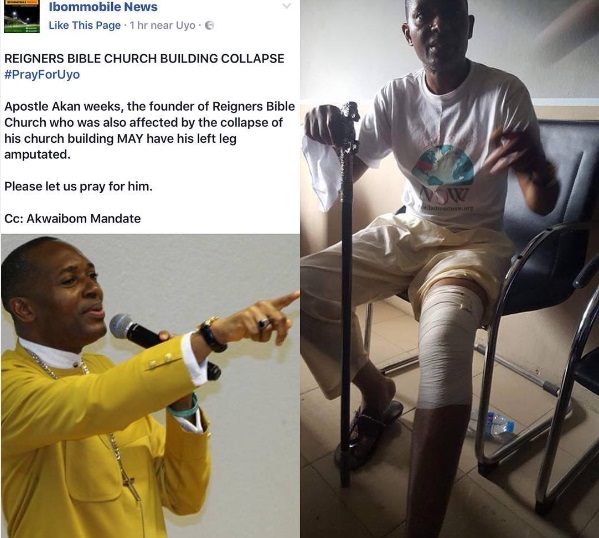 Photos: Apostle Akan The General Overseer Of The Collapsed Uyo Church Seriously Injured And May Have His Leg Amputated (Must See)